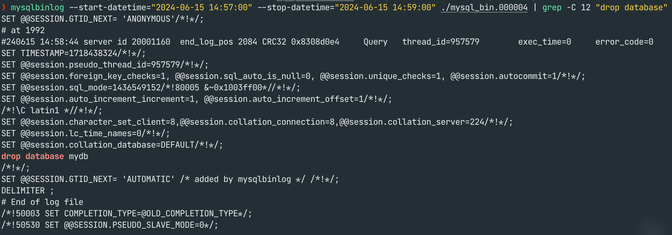Output from mysqlbinlog