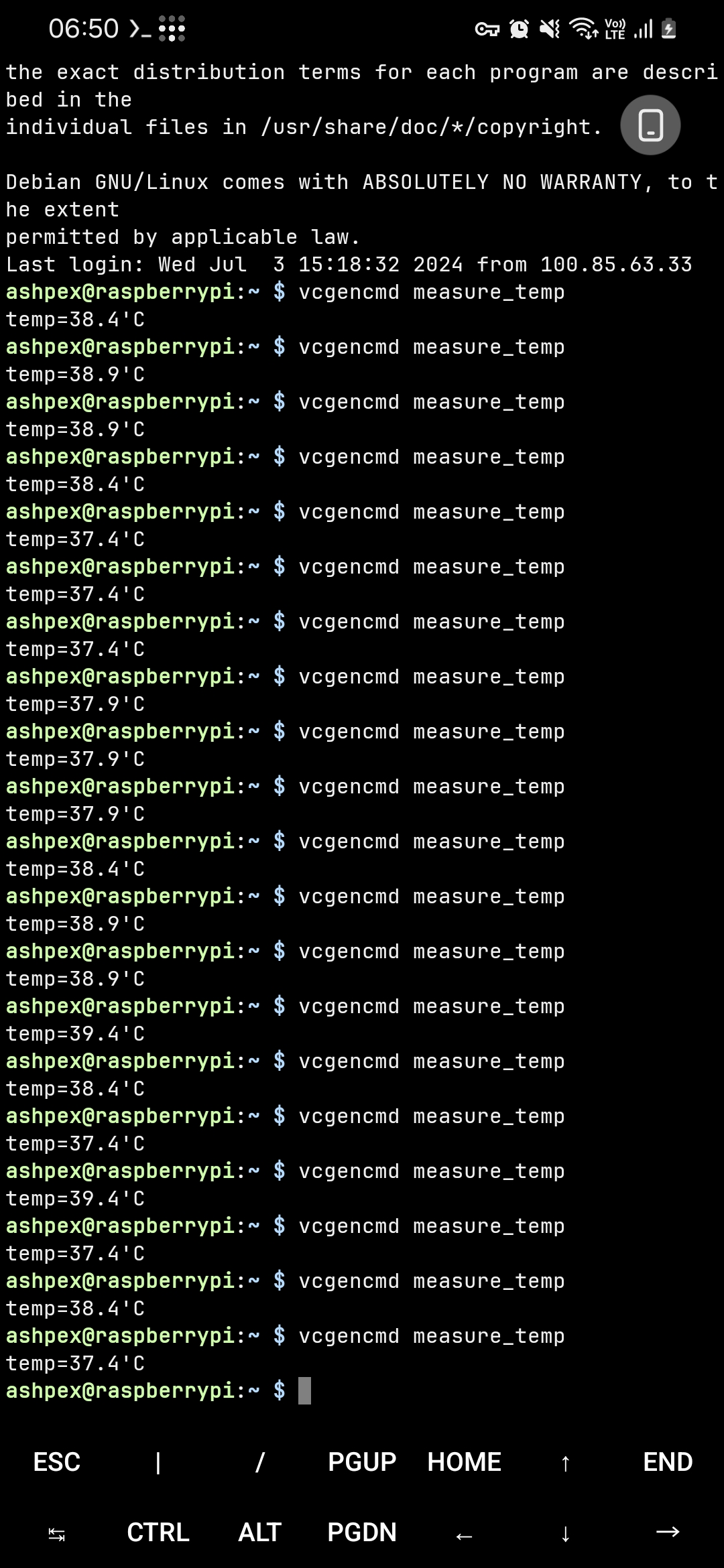 Checking my Raspberry Pi&rsquo;s temperature with Termux on Android phone using SSH