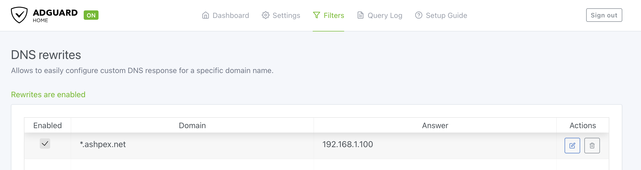 AdGuard DNS rewrite for ashpex.net