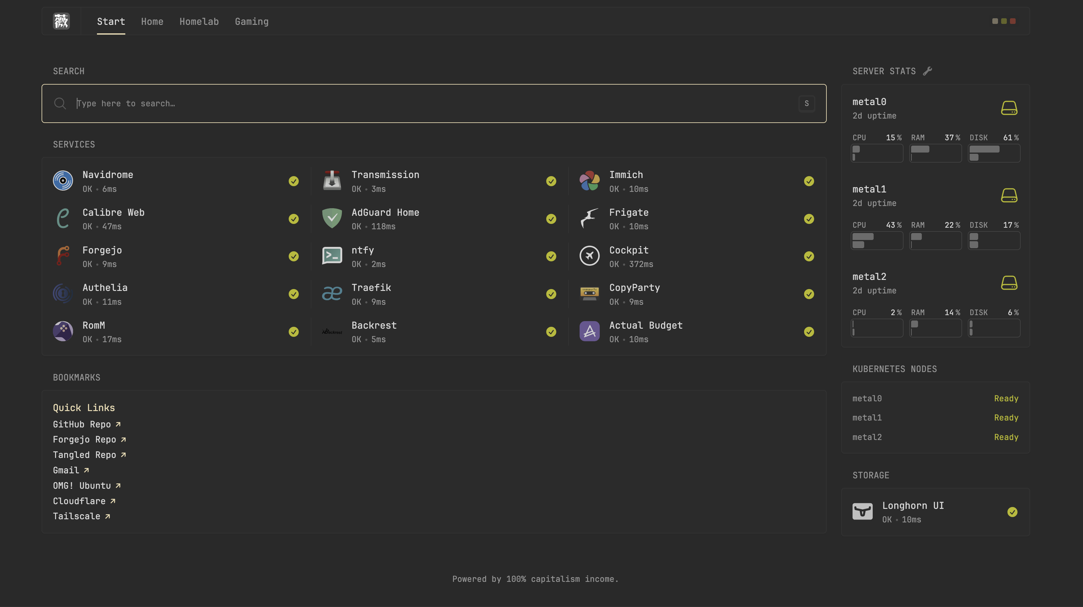 Homelab services dashboard