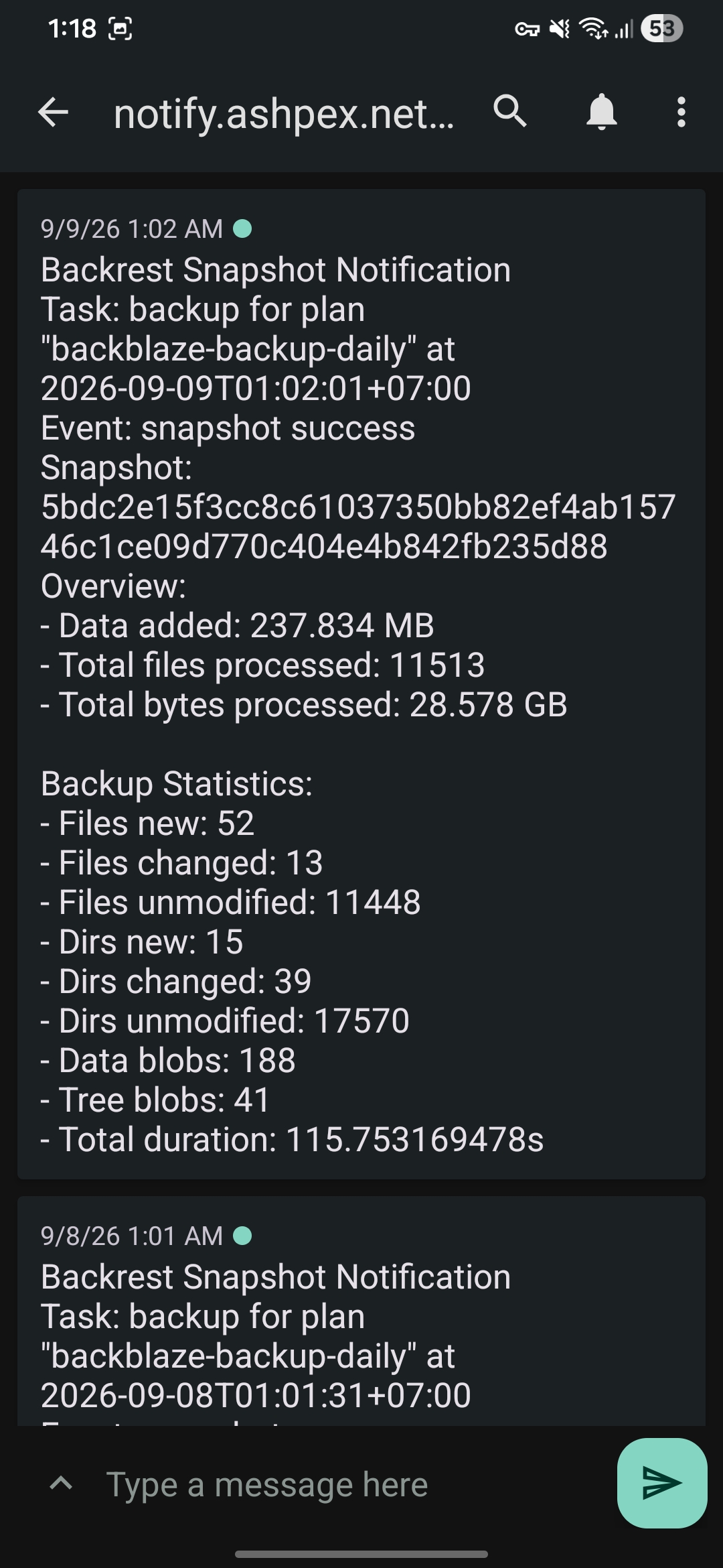 ntfy backup notification